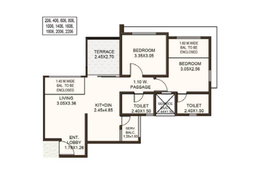 Kolte Patil First Avenue Unit plan - 867 sq.ft.
