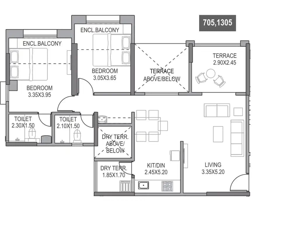 Unit plan - 818 sq.ft.