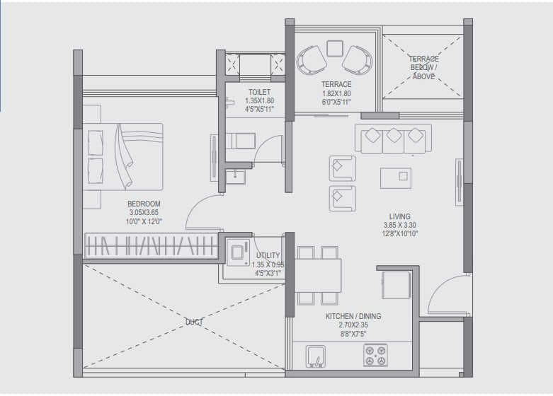 Paranjape Trident Towers Unit plan - 445 sq.ft.