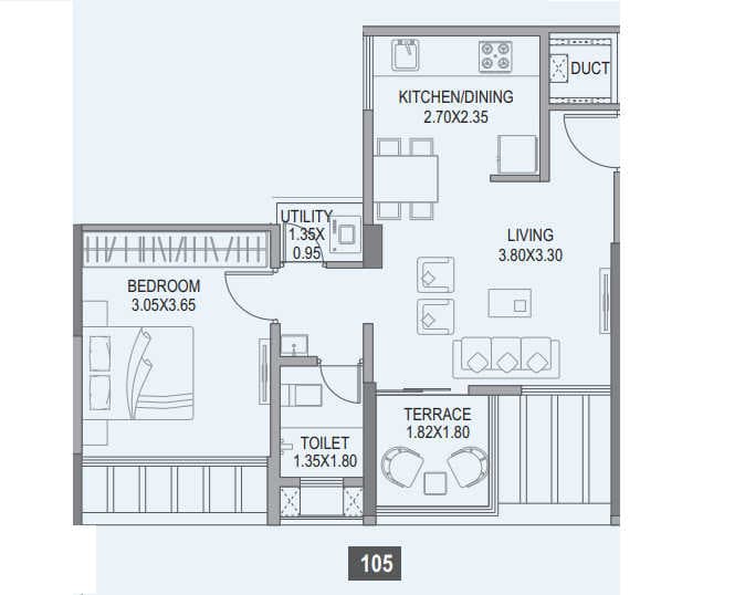 Paranjape Trident Towers Unit plan - 455 sq.ft.