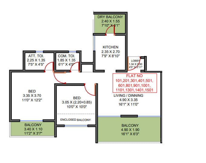Sukhwani Skylines Unit plan - 821 sq.ft.