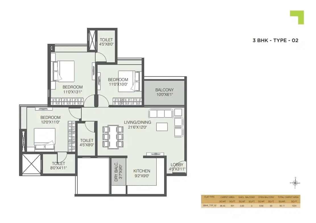 Unit plan - 1024 sq.ft.