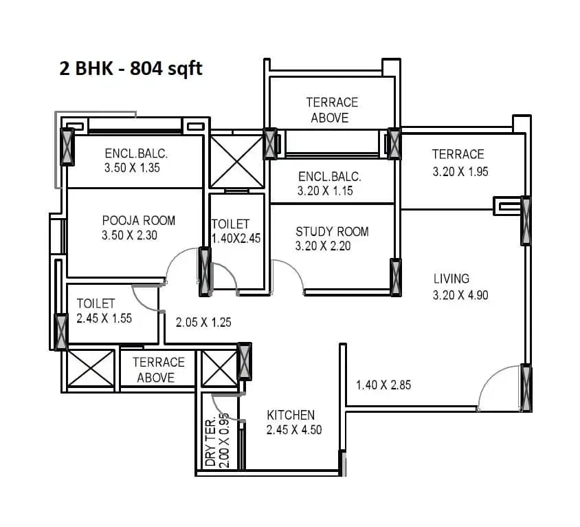 Kumar Piccadilly Unit plan - 804 sq.ft.