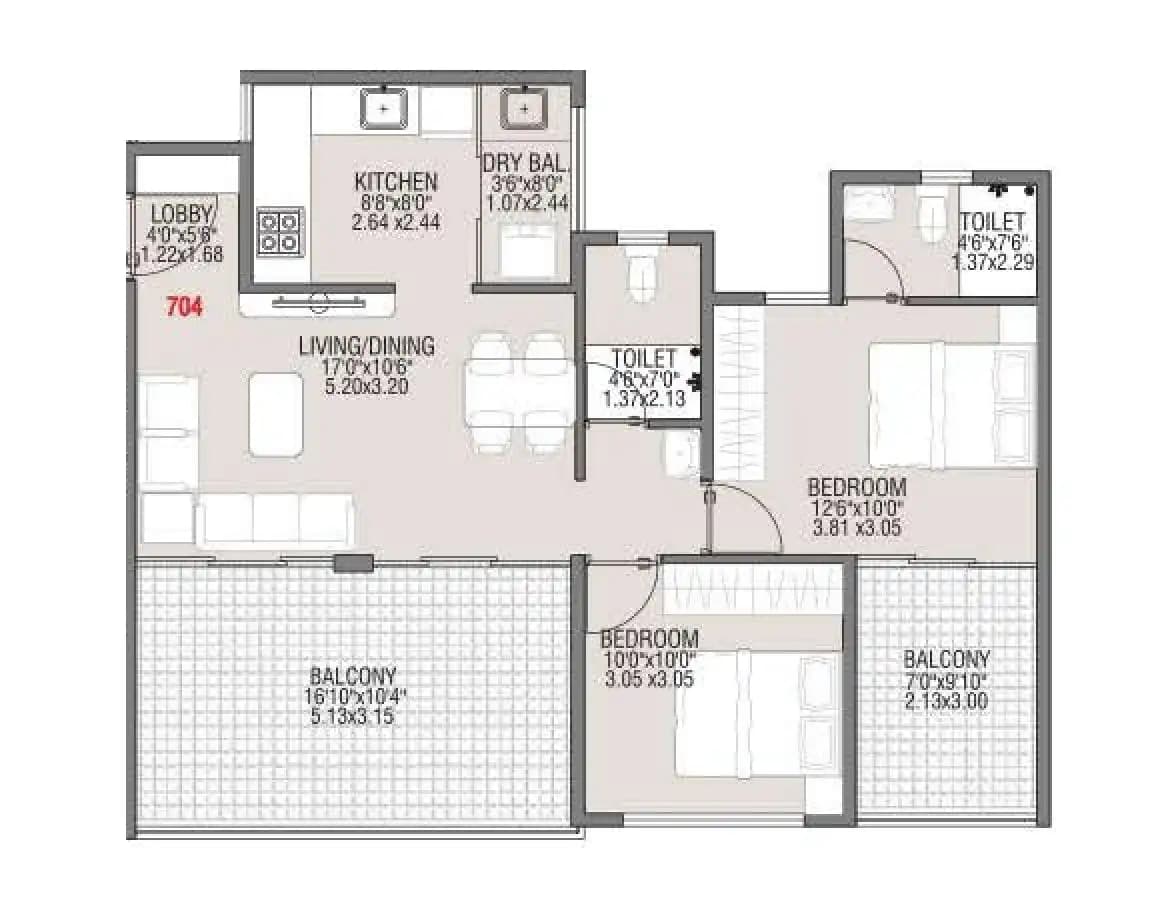 Millennium Pacific Unit plan - 895 sq.ft.