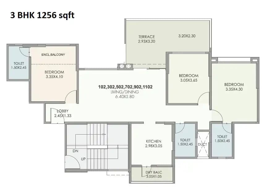 Kolte Patil 24k Stargaze Unit plan - 1256 sq.ft.