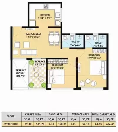 Rama Metro Life Optima Unit plan - 684 sq.ft.