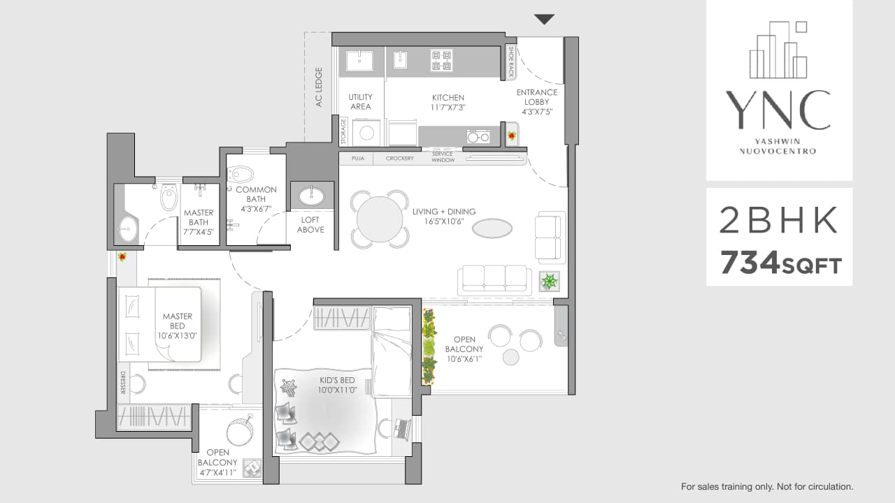 VJ Yashwin Nuovo Centro Unit plan - 734 sq.ft.