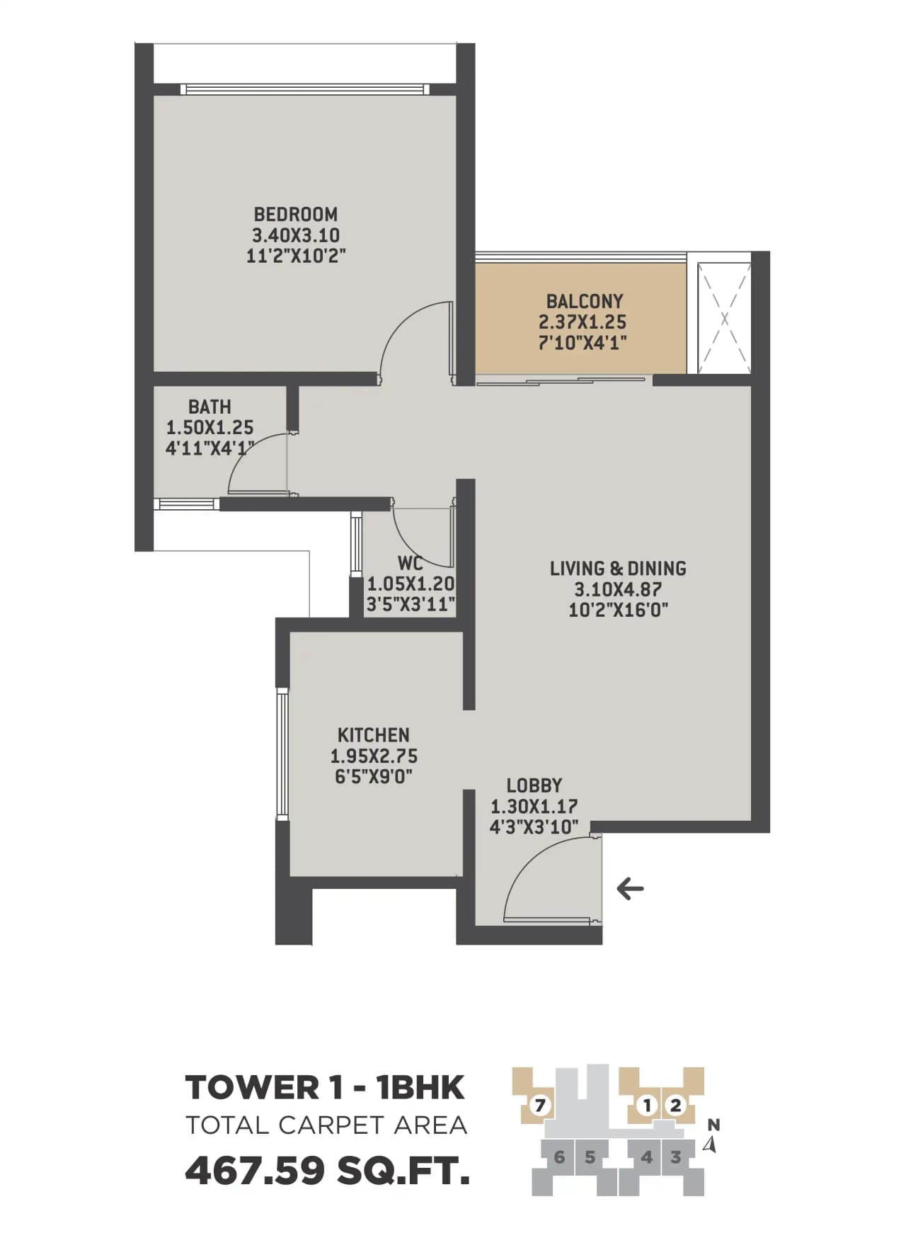 VTP Bellissimo Unit plan - 467 sq.ft.