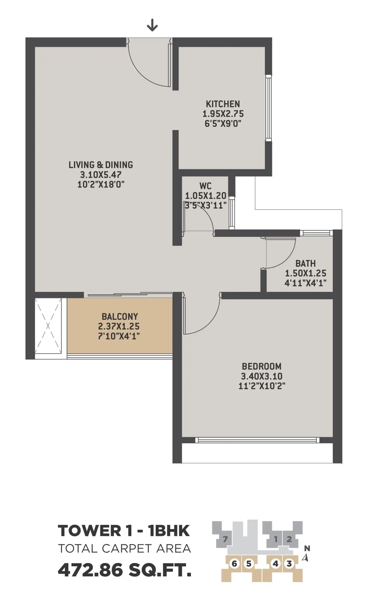 VTP Bellissimo Unit plan - 472 sq.ft.