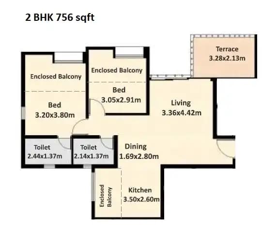 Nyati Elysia Unit plan - 756 sq.ft.