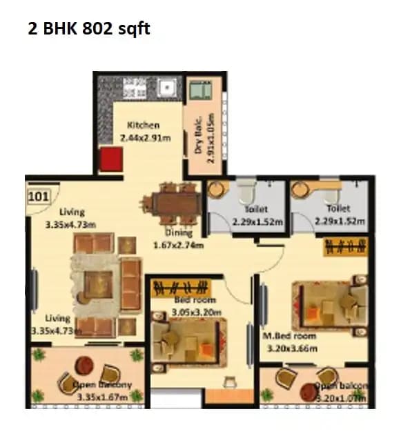 Unit plan - 802 sq.ft.