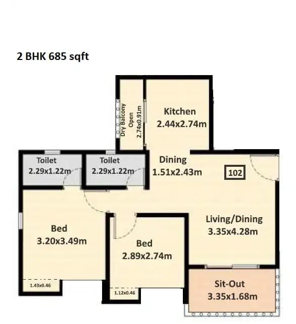 Unit plan - 685 sq.ft.