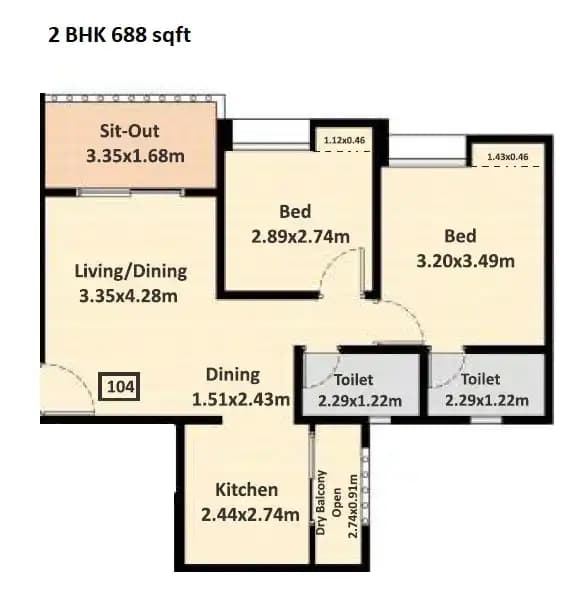 Unit plan - 688 sq.ft.