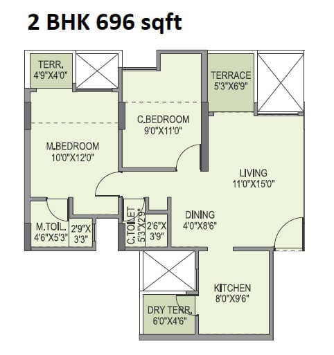 Rama Paradise One Unit plan - 696 sq.ft.