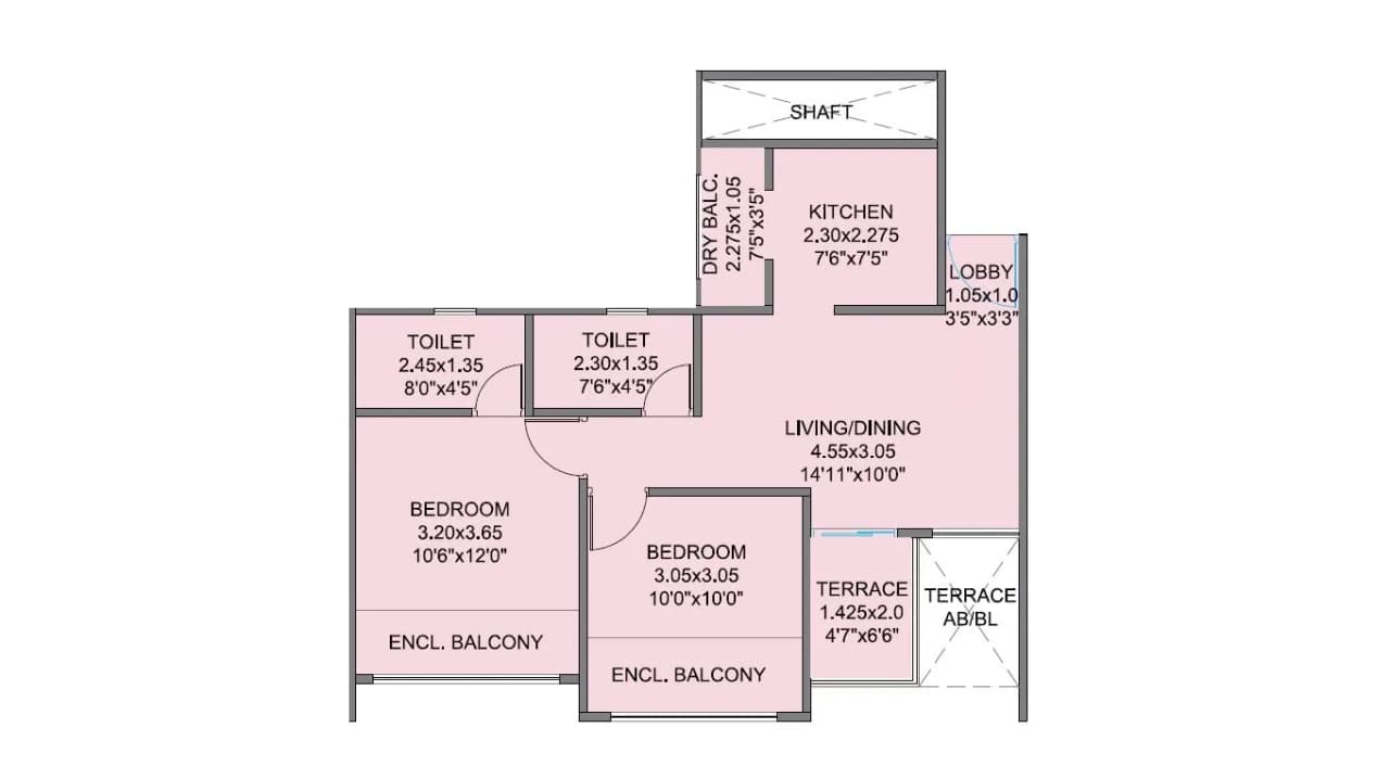 Kohinoor Coral Unit plan - 615 sq.ft.