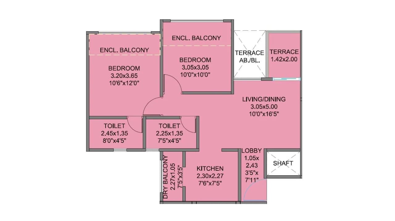 Kohinoor Coral Unit plan - 633 sq.ft.