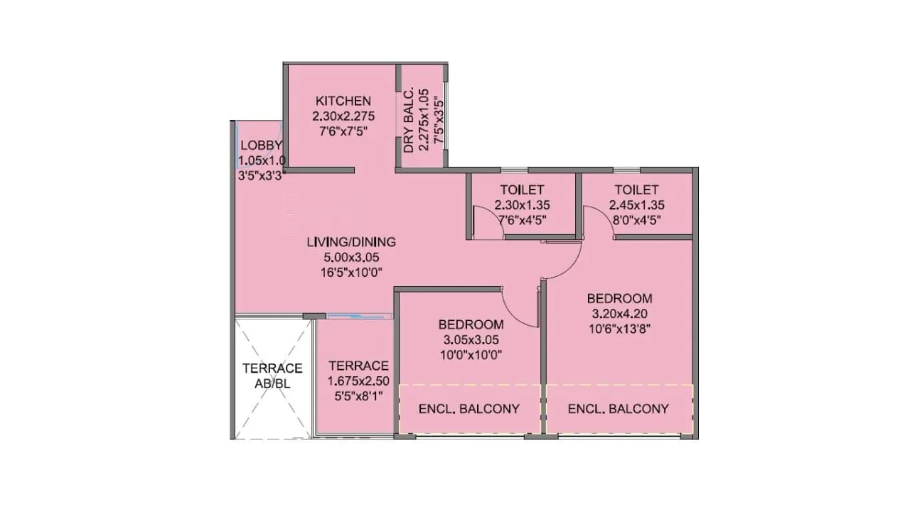 Kohinoor Coral Unit plan - 664 sq.ft.