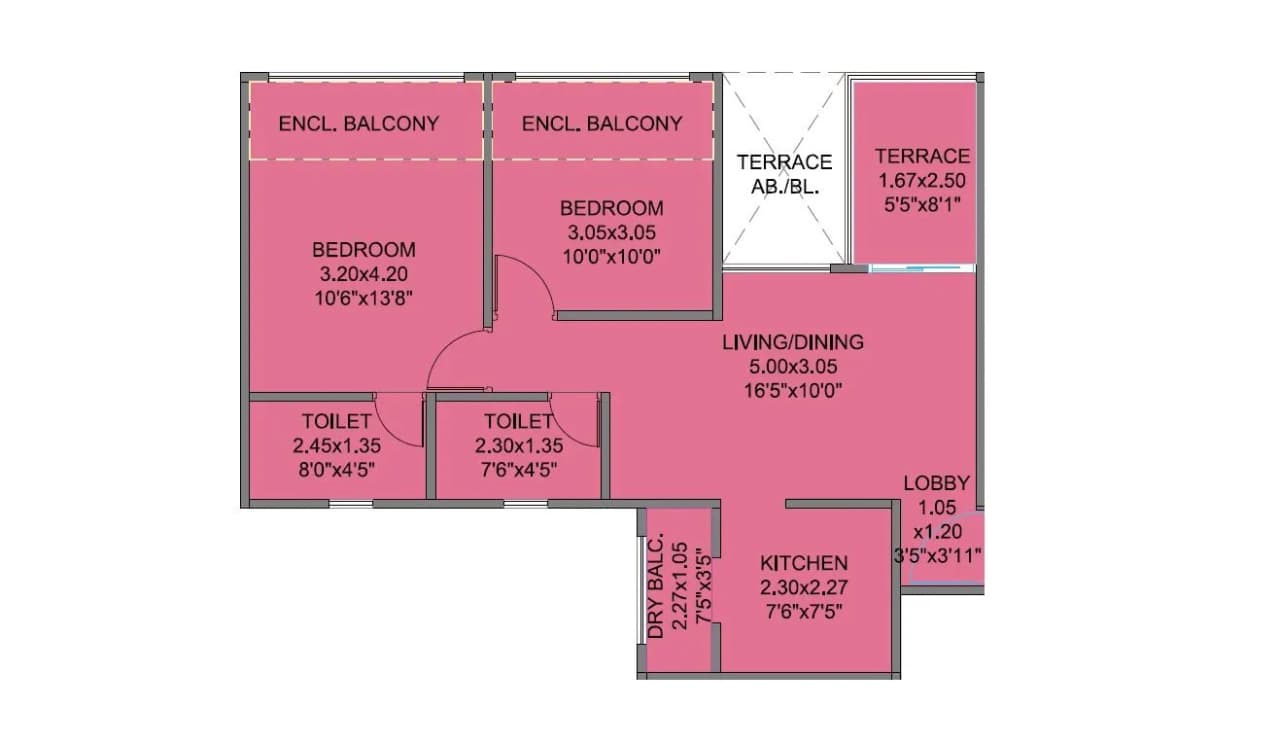 Kohinoor Coral Unit plan - 670 sq.ft.