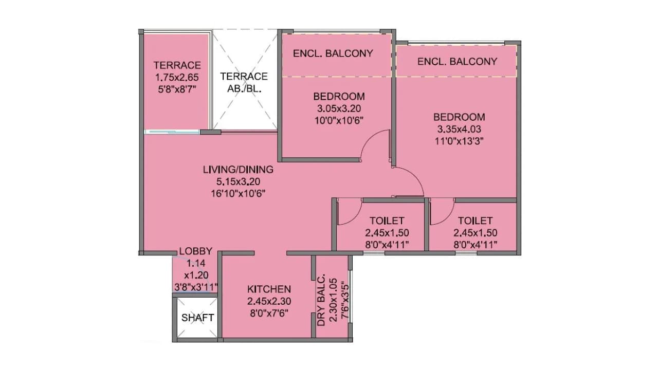 Kohinoor Coral Unit plan - 705 sq.ft.