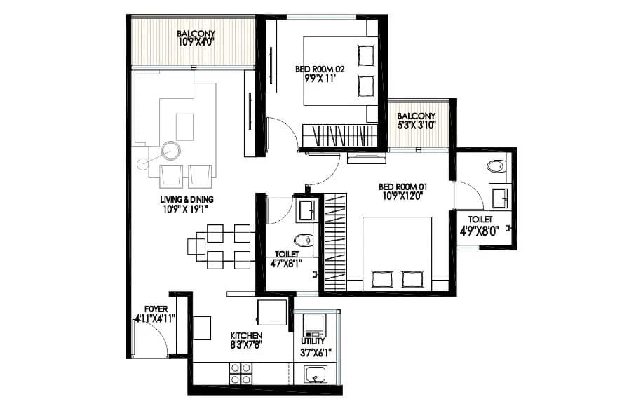 Gagan Royal Palms Unit plan - 767 sq.ft.