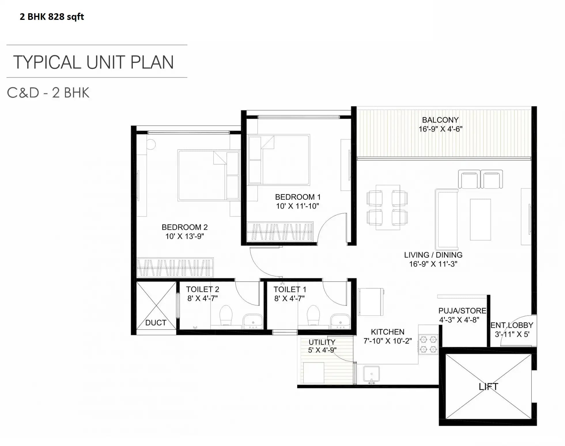 Unit plan - 828 sq.ft.
