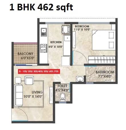 Legacy Avenue Unit plan - 462 sq.ft.