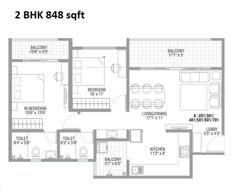 Unit plan - 848 sq.ft.