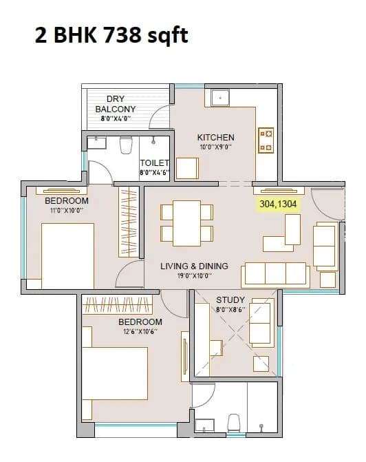 ANP Memento Unit plan - 738 sq.ft.
