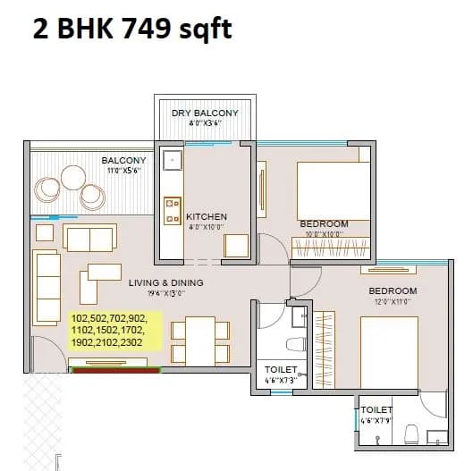 Unit plan - 749 sq.ft.