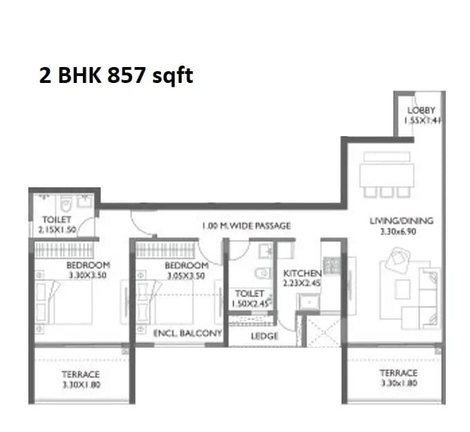 Paranjape Broadway Unit plan - 857 sq.ft.