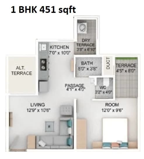Adi W57 Unit plan - 451 sq.ft.