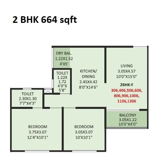 Jhamtani Ace Abode Unit plan - 664 sq.ft.
