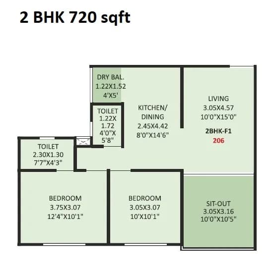 Jhamtani Ace Abode Unit plan - 730 sq.ft.
