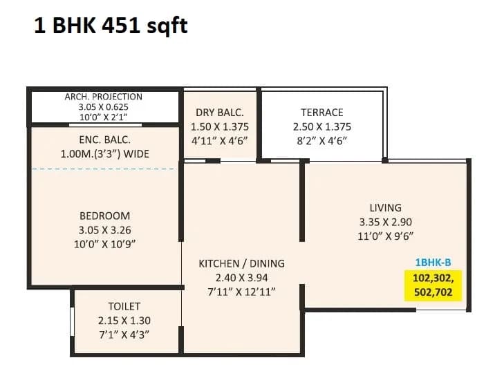 Jhamtani Ace Aurum III Unit plan - 451 sq.ft.
