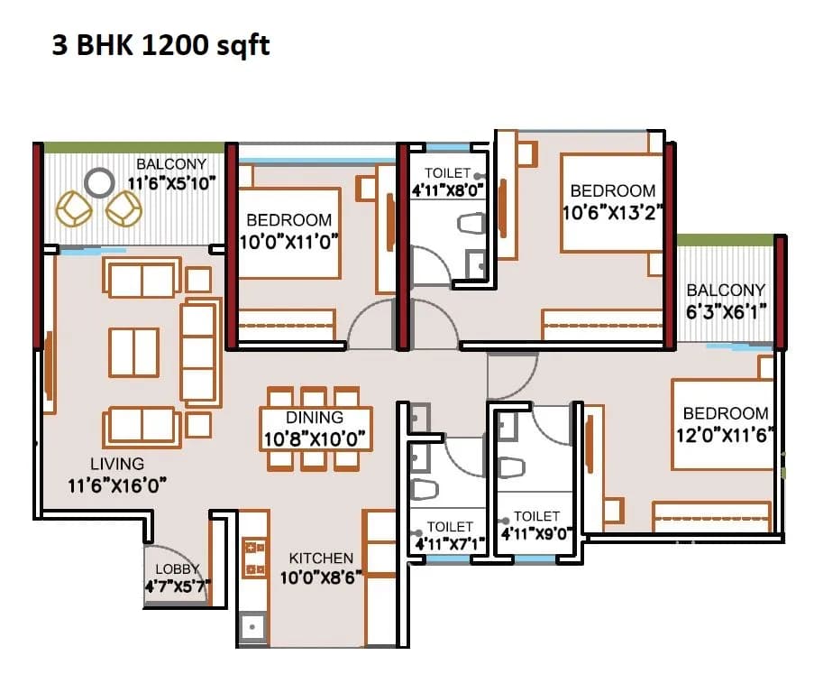 Jhamtani Nandan Ace Unit plan - 1200 sq.ft.
