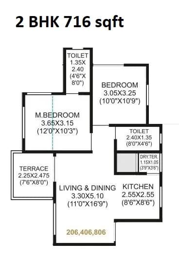 Jhamtani Ace Almighty Phase II Unit plan - 716 sq.ft.
