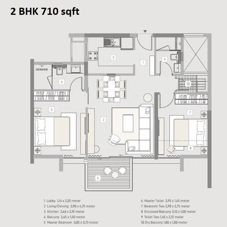 Kasturi Apostrophe Unit plan - 710 sq.ft.