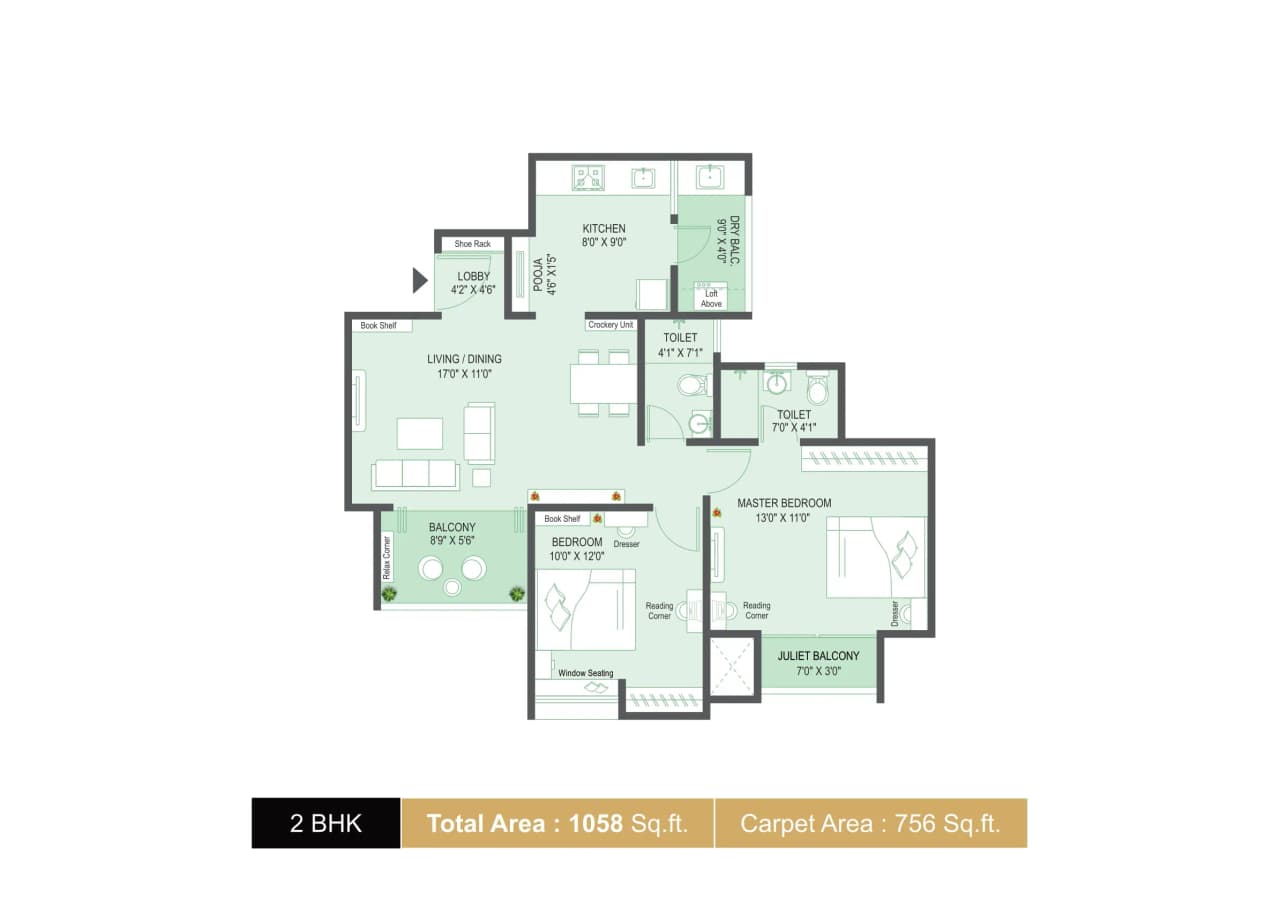 Krisala 41 Cosmo NXT Unit plan - 756 sq.ft.