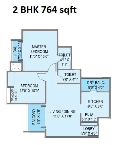 Krisala 41 Cosmo NXT Unit plan - 764 sq.ft.