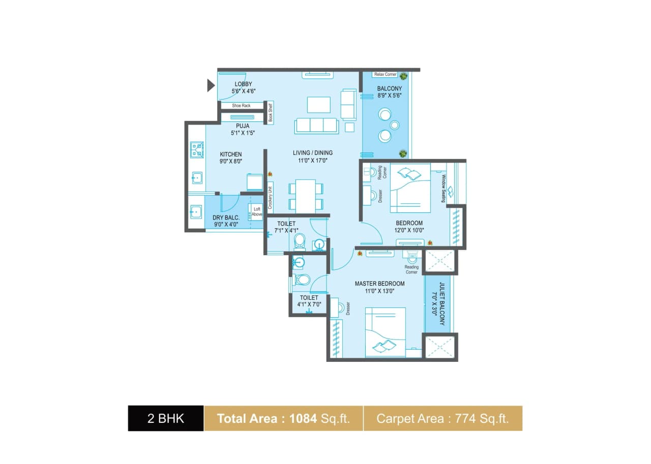 Krisala 41 Cosmo NXT Unit plan - 774 sq.ft.
