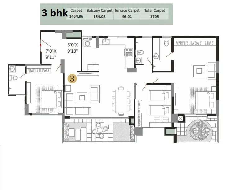 43 Privet Drive Unit plan - 1705 sq.ft.