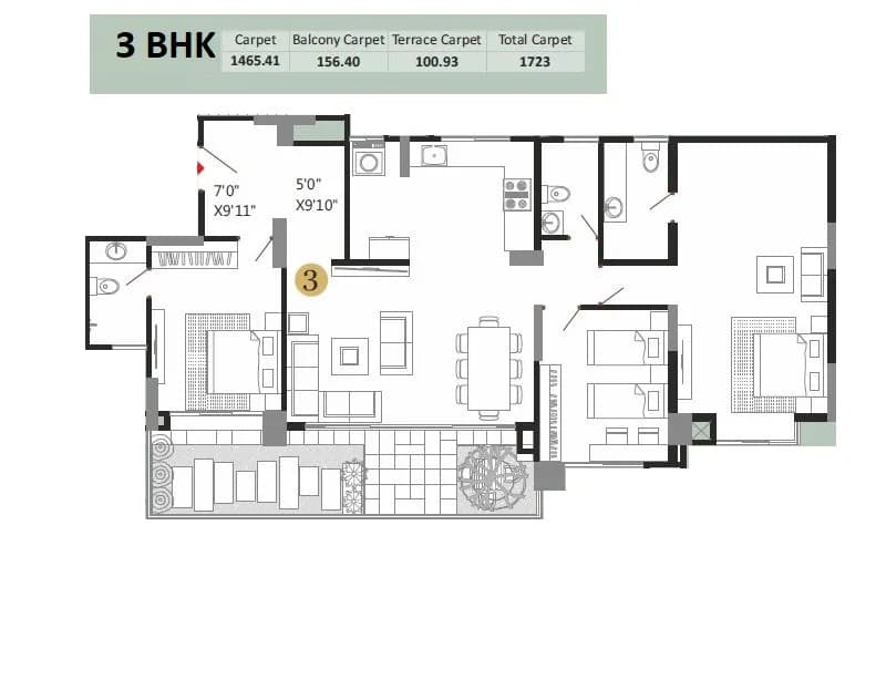 Unit plan - 1723 sq.ft.