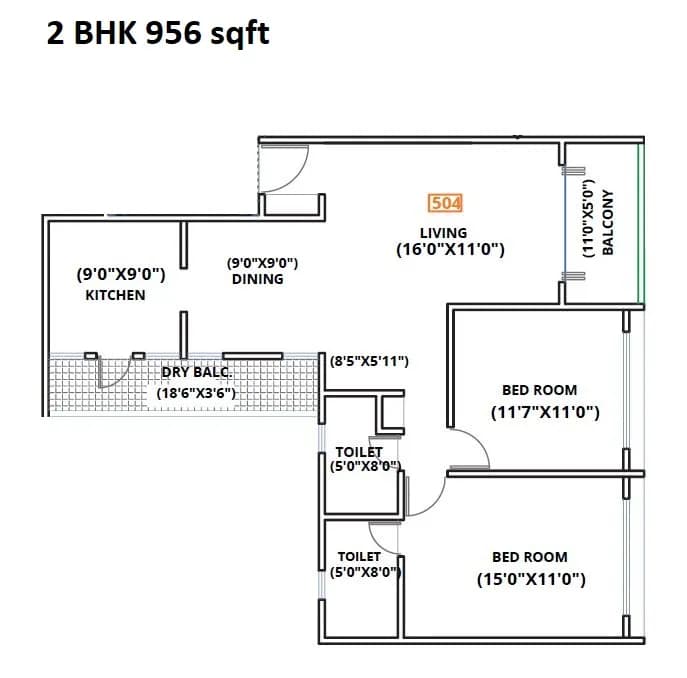 Unit plan - 956 sq.ft.