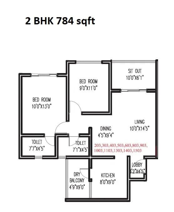 Unit plan - 784 sq.ft.