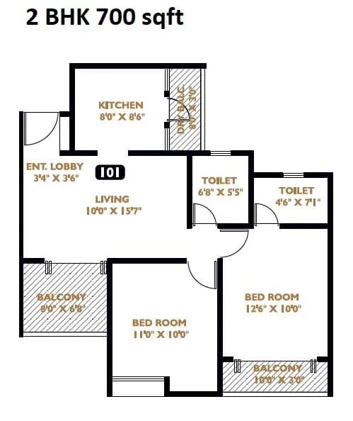 Basil Mondale Unit plan - 700 sq.ft.