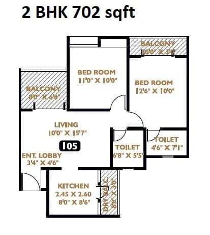 Basil Mondale Unit plan - 702 sq.ft.