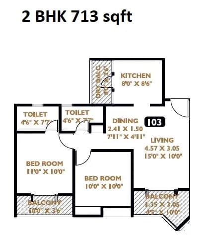 Basil Mondale Unit plan - 713 sq.ft.