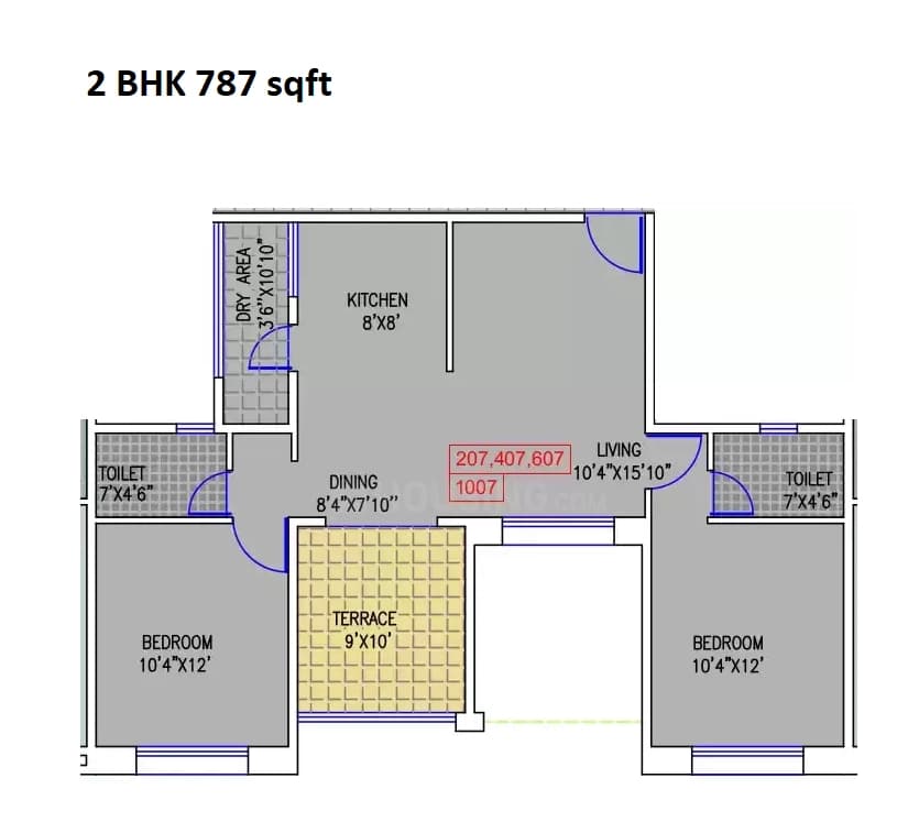 Mahalunge Riviera Unit plan - 787 sq.ft.