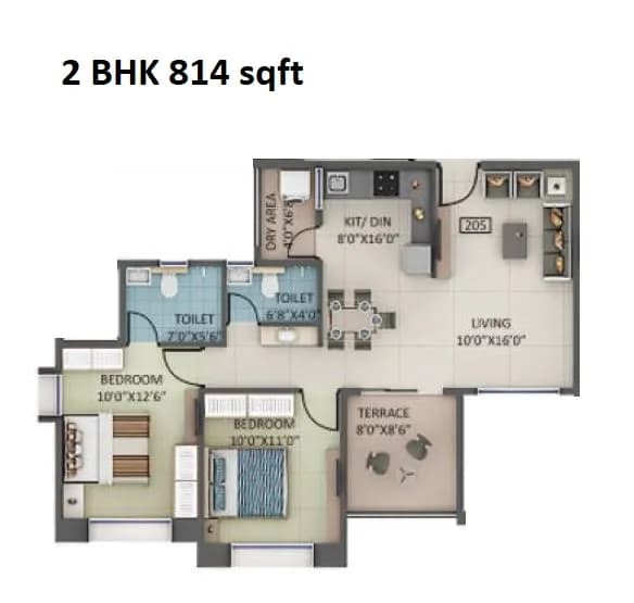 Unit plan - 814 sq.ft.