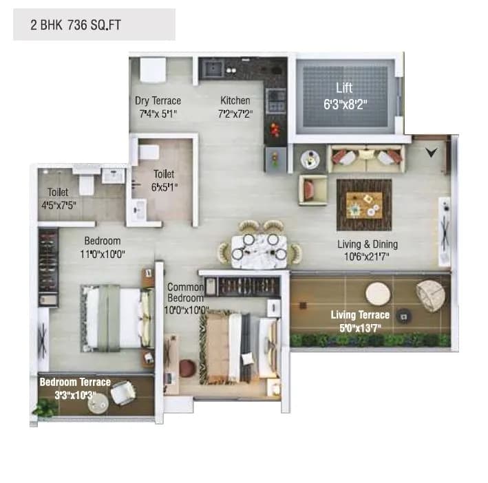 Unit plan - 736 sq.ft.